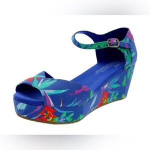Tom’s Birds of Paradise Platform Wedge Heels Shoes Women’s 6 Like New